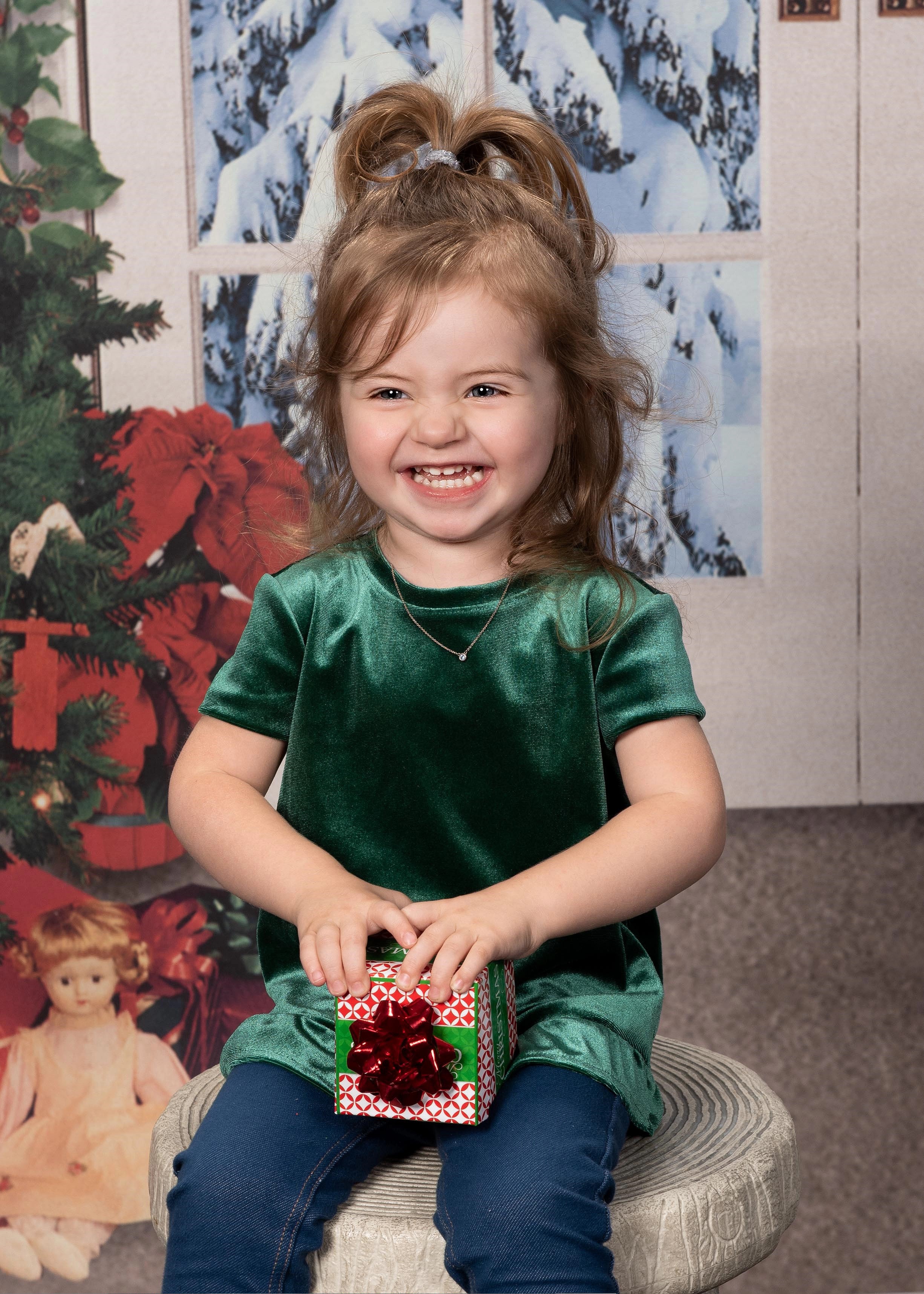 Young girl in holiday portrait classic backdrop
